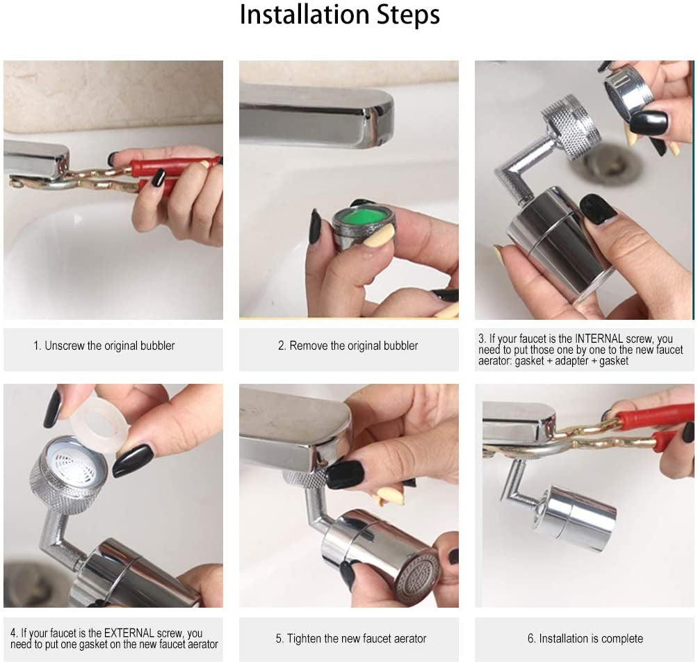 Swivel Sink Faucet Aerator Big Angle Dual-Function 2-Flow Sprayer Faucet Head, Sink Sprayer Attachement for Face Washing, Gargle and Eyewash Station（ 55/64'' Female Thread,Adapter Included）