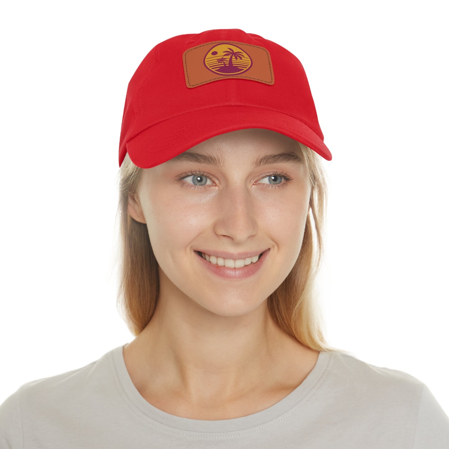 Palm Tree, Dad Hat with Leather Patch (Rectangle)