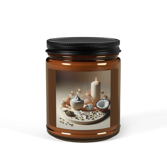 Coconut Cream/ Cardamom, Scented Soy Candle (Multi-Size, Amber Jar)