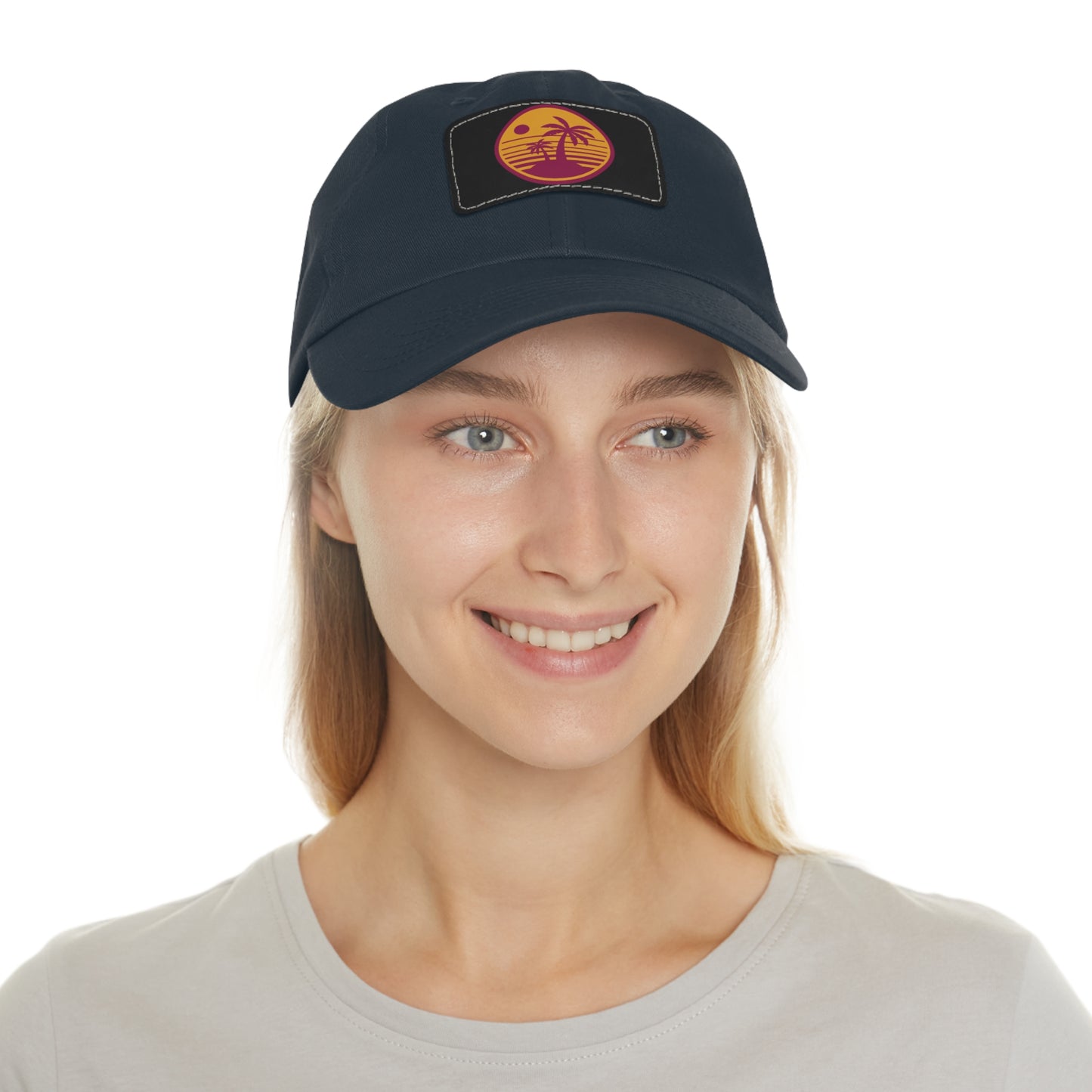 Palm Tree, Dad Hat with Leather Patch (Rectangle)