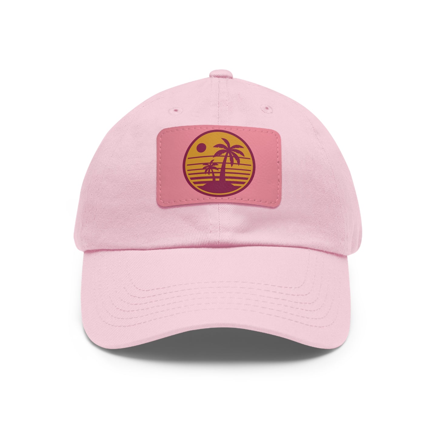 Palm Tree, Dad Hat with Leather Patch (Rectangle)