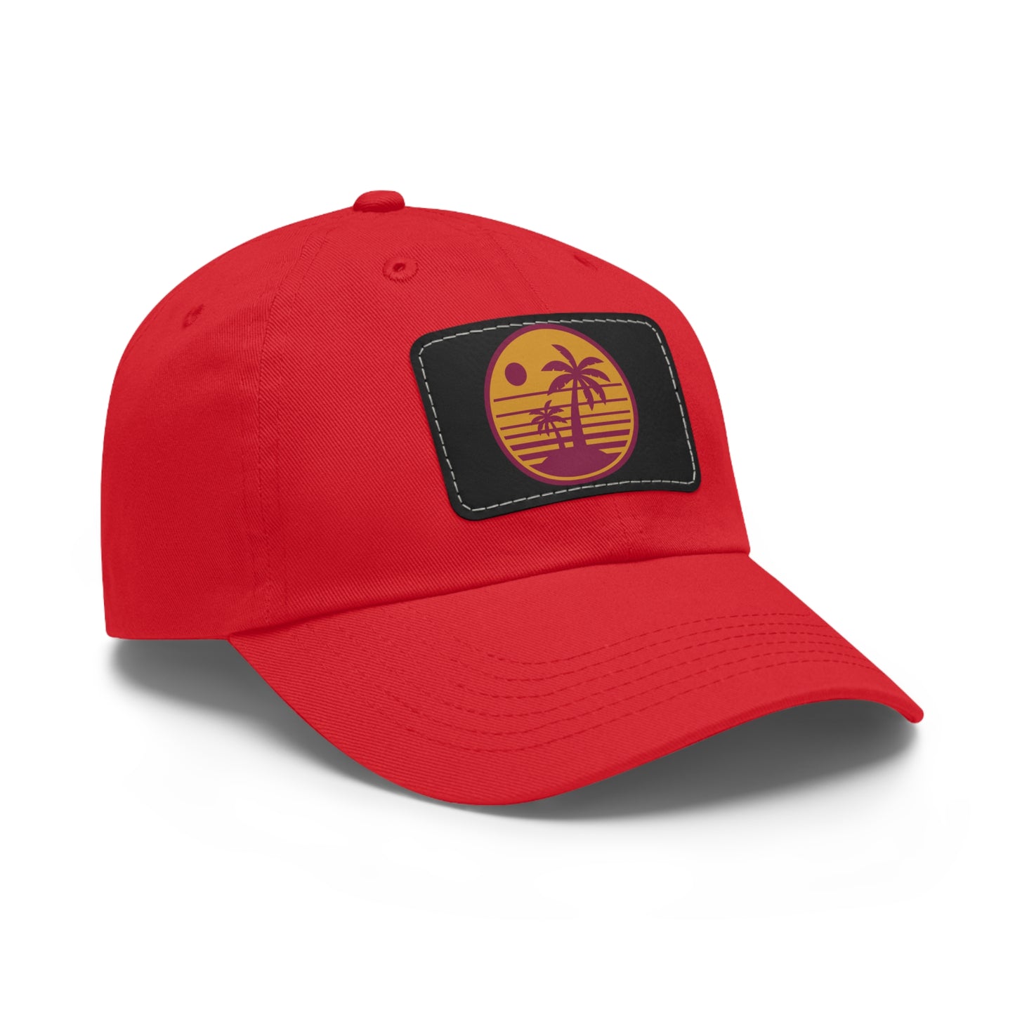 Palm Tree, Dad Hat with Leather Patch (Rectangle)