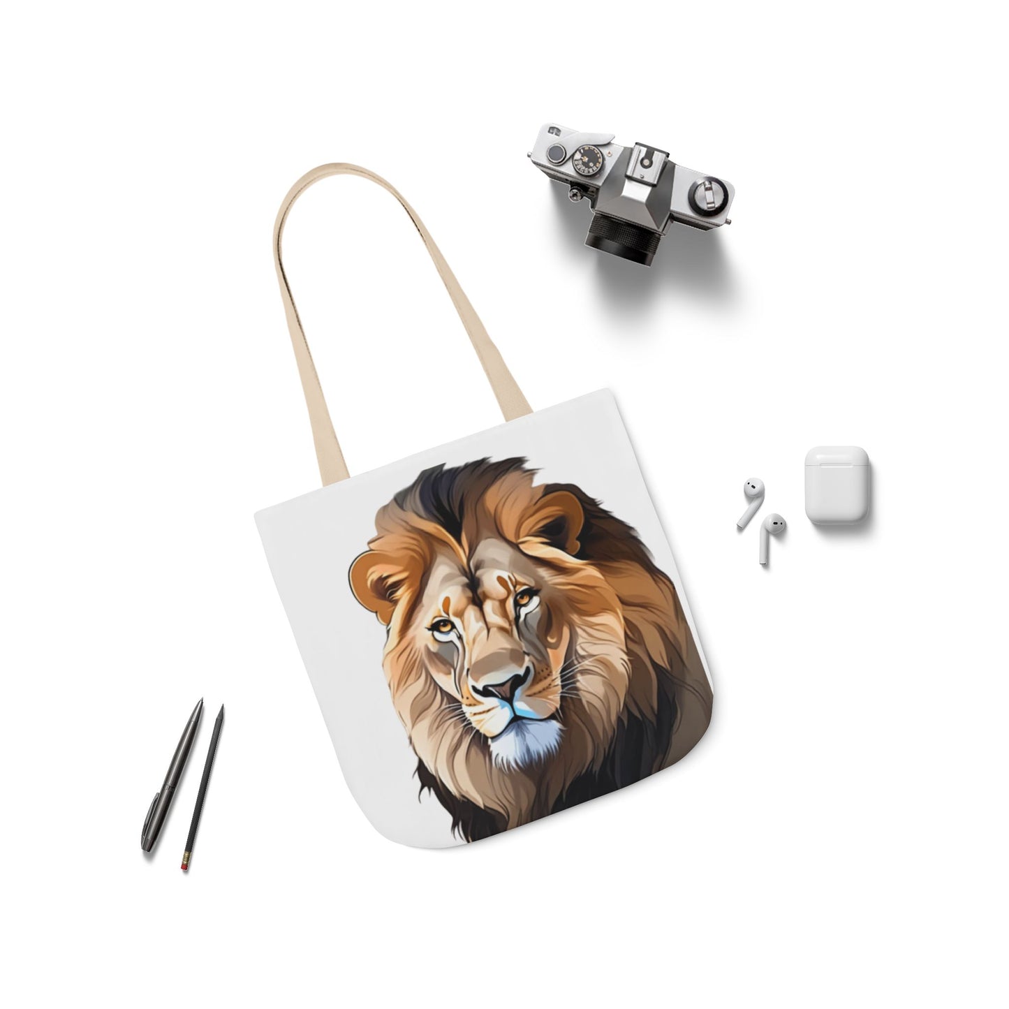 Lion Head, Canvas Tote Bag, 5-Color Straps
