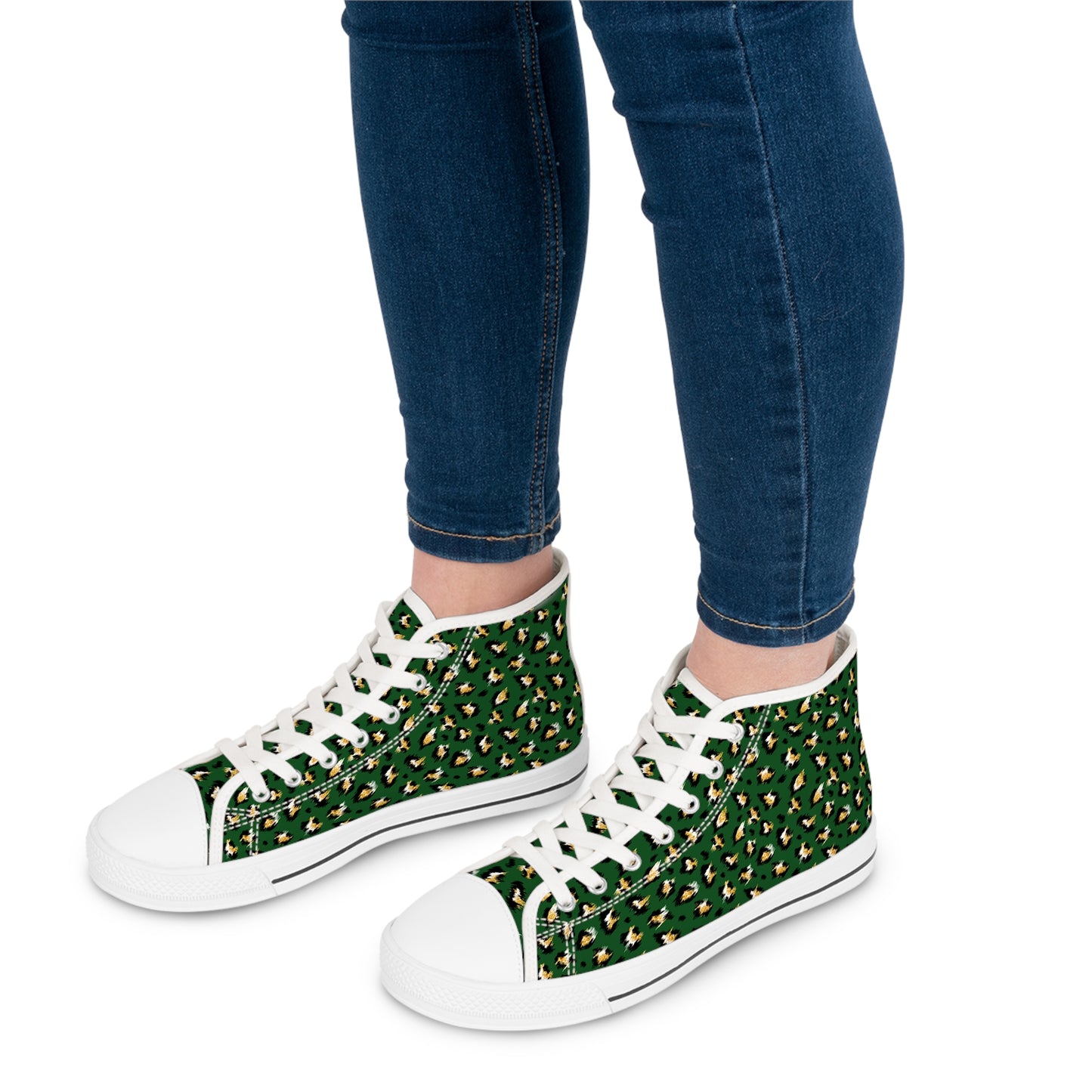 Green Colored Leopard print Design, Women's High Top Sneakers