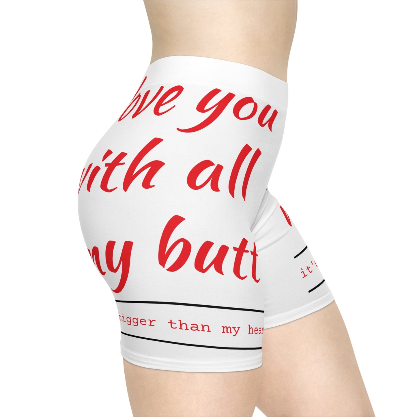 Funny Love/Red Letters/White Base, Women's Biker Shorts (AOP)