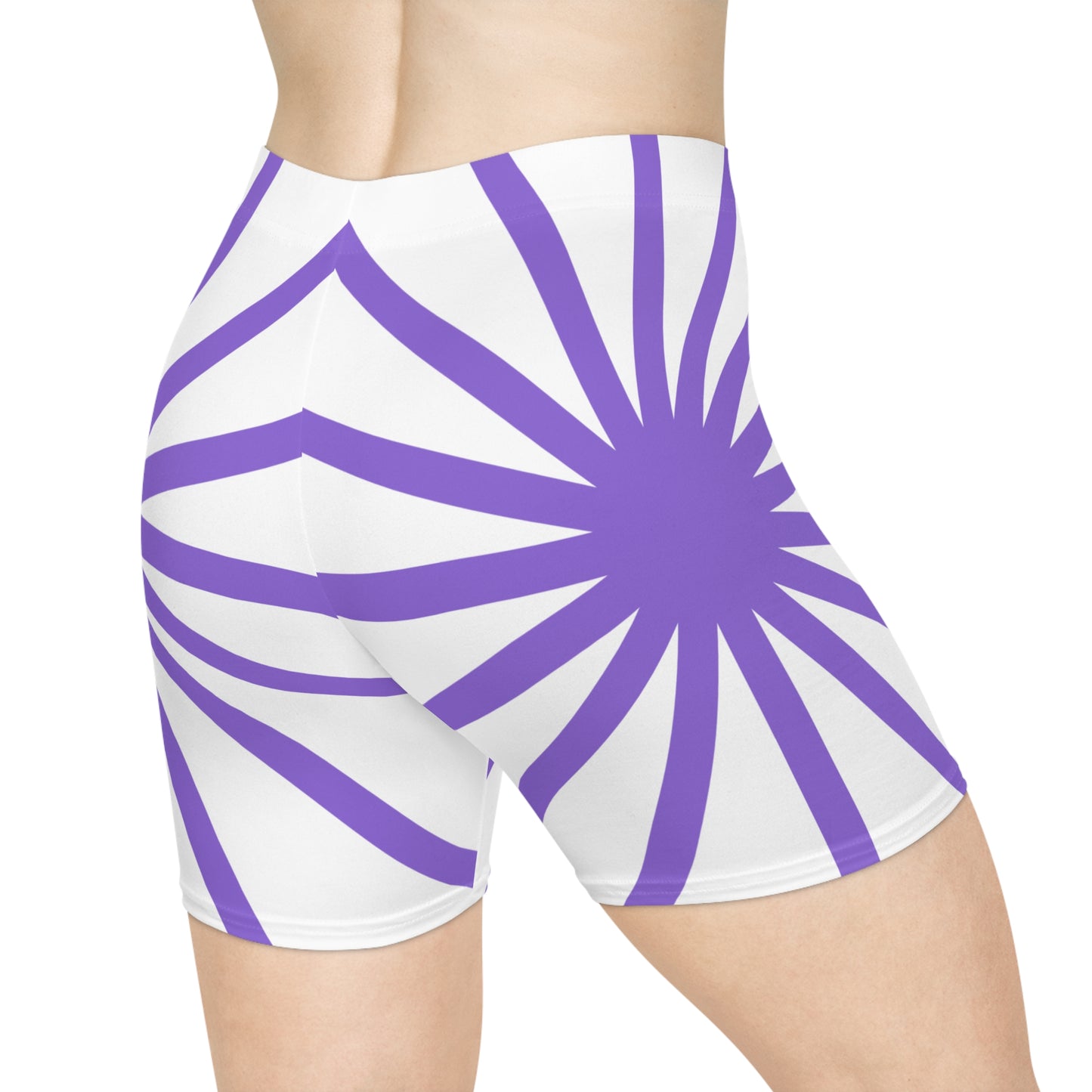Purple Sunrays/White Base, Women's Biker Shorts (AOP)