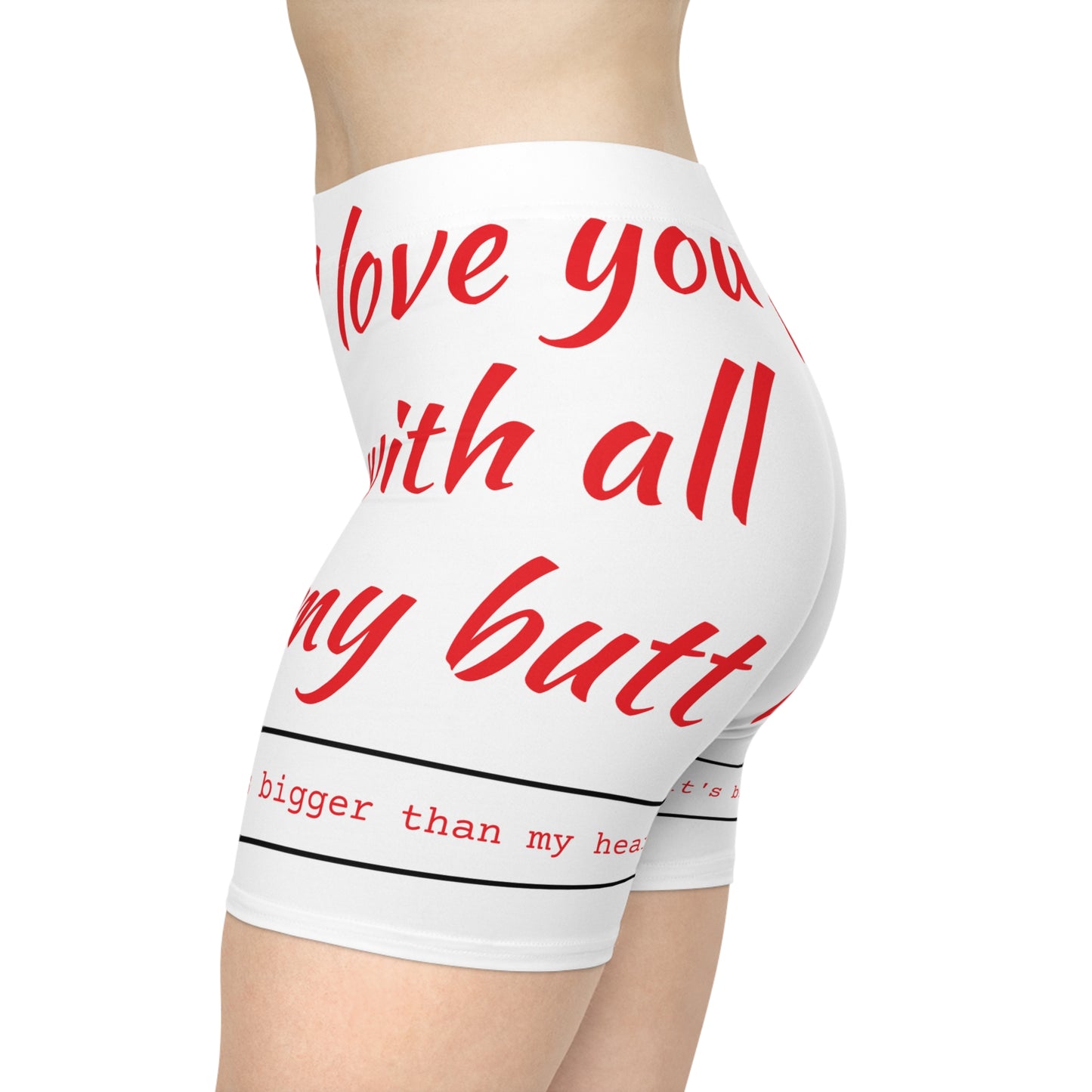 Funny Love/Red Letters/White Base, Women's Biker Shorts (AOP)