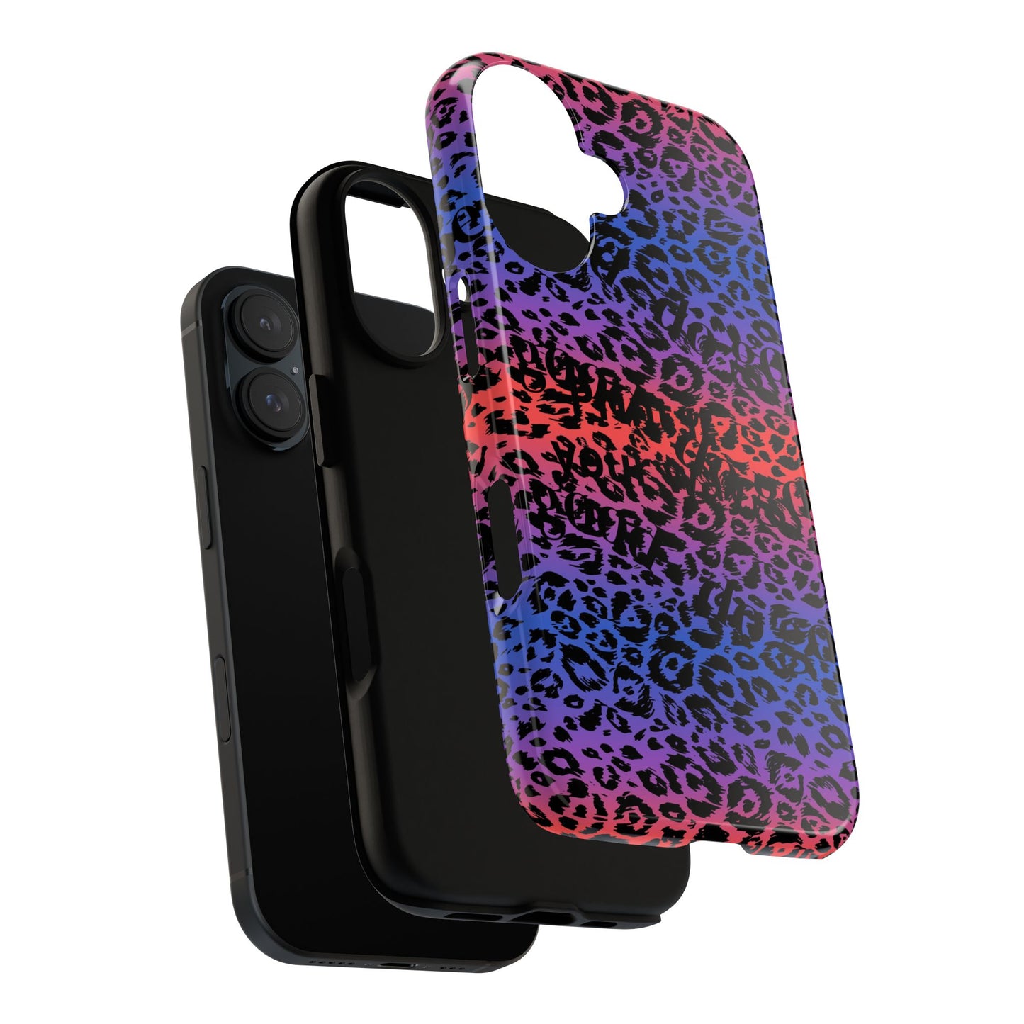 This i phone 16 Leopard Ombre Tough Phone Case – Purple Pink Blue Gradient Protective Cover