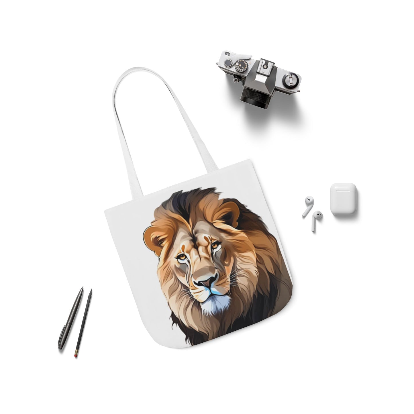 Lion Head, Canvas Tote Bag, 5-Color Straps