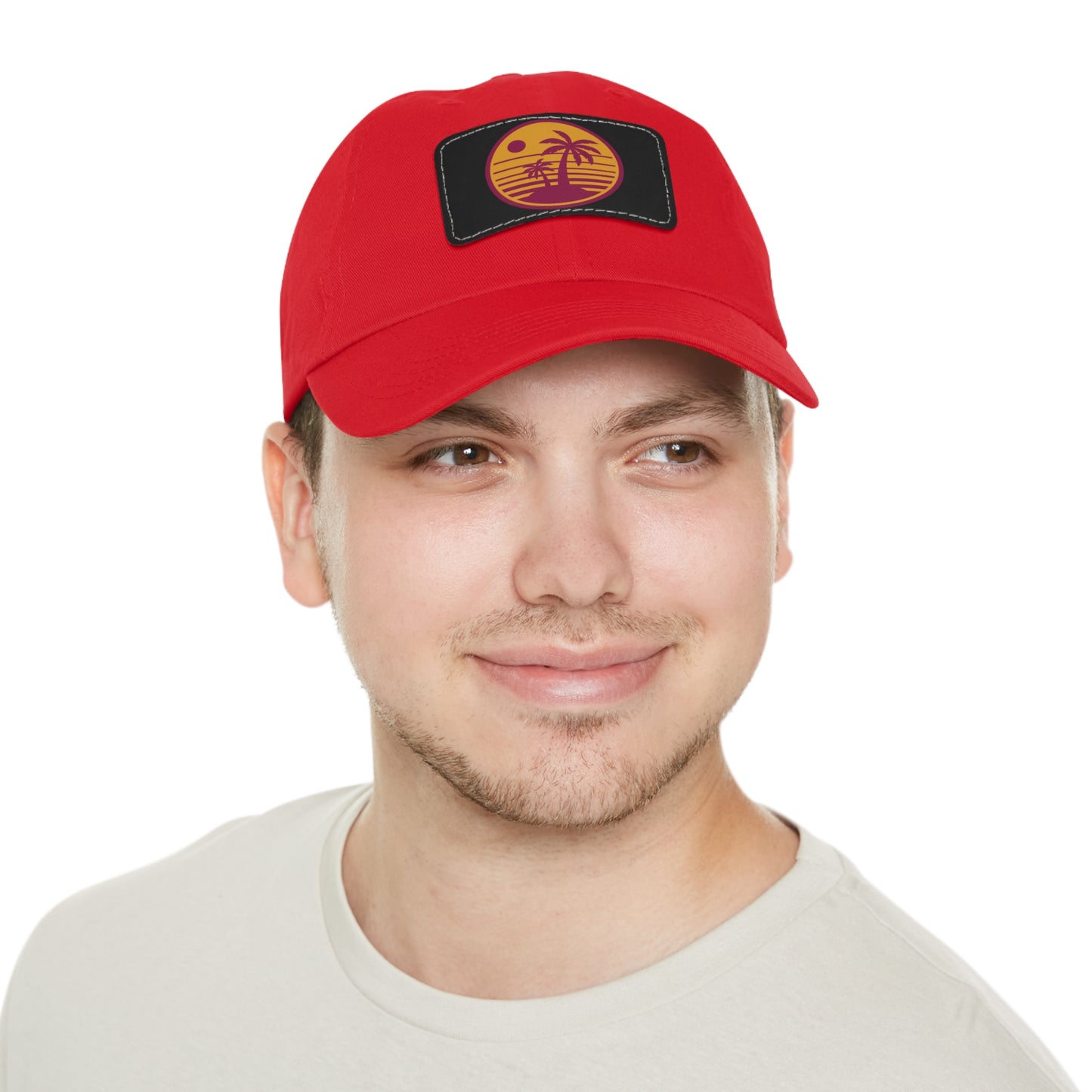 Palm Tree, Dad Hat with Leather Patch (Rectangle)