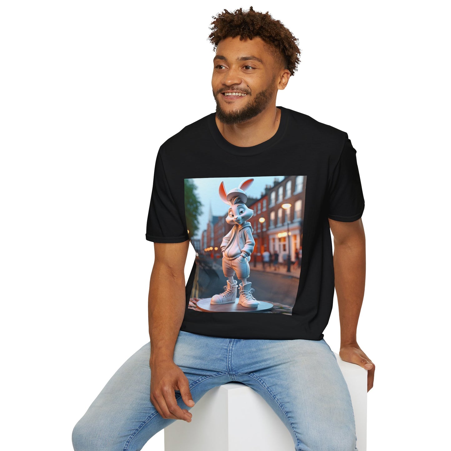 Cute Cartoon Rabbit Unisex Softstyle T-Shirt for Casual Wear