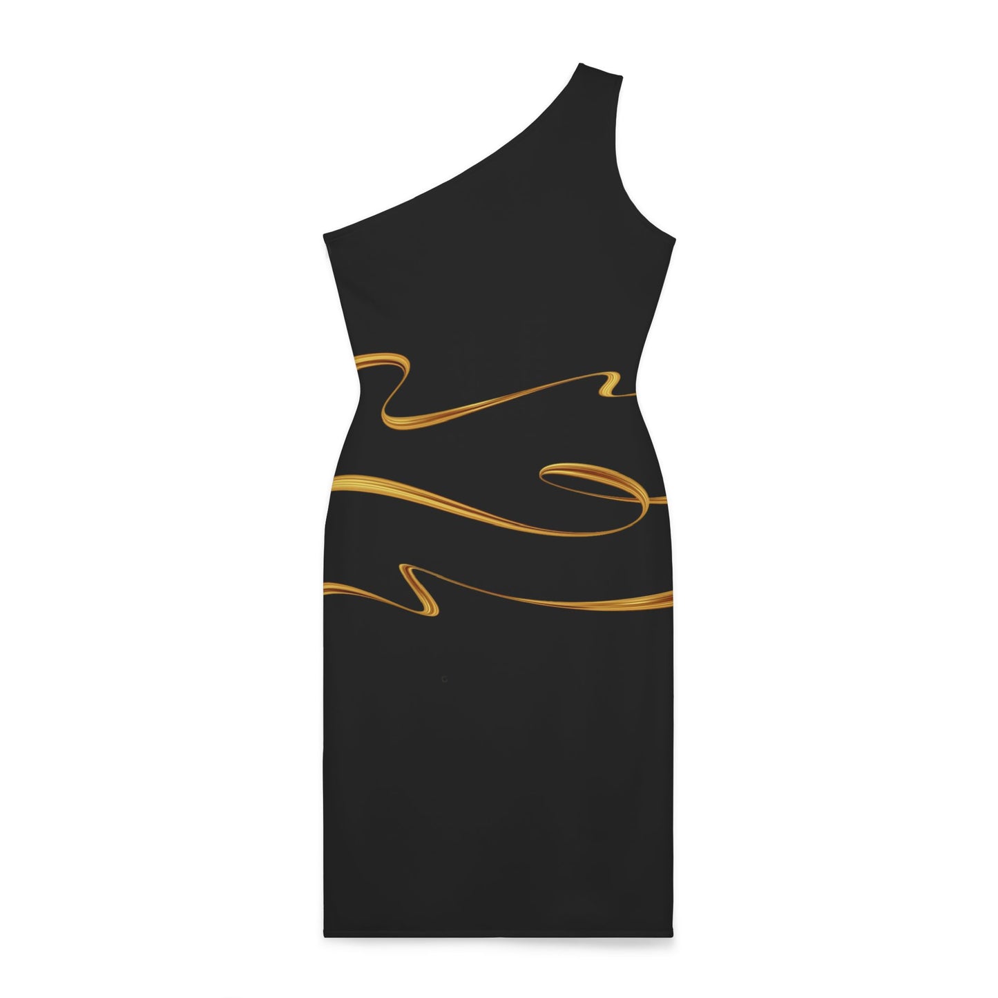 Black Base, Gold Printed, Shoulder Dress (AOP)