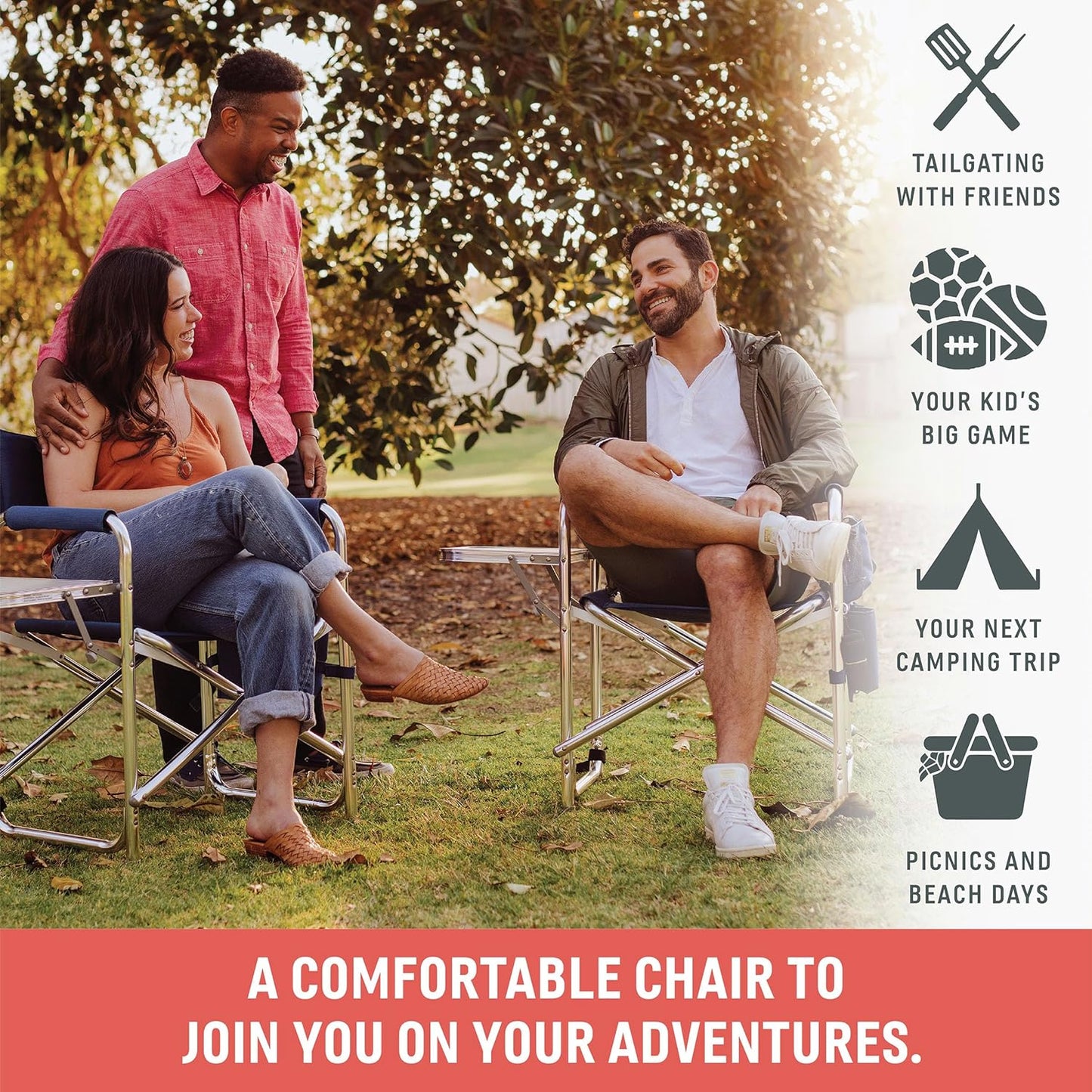 ONIVA - a Picnic Time Brand - Sports Chair with Side Table, Beach Chair, Camp Chair for Adults, (Red)