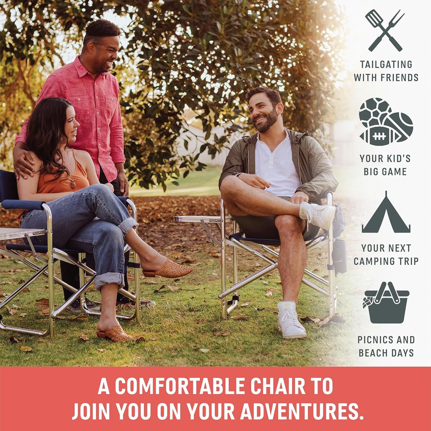 ONIVA - a Picnic Time Brand - Sports Chair with Side Table, Beach Chair, Camp Chair for Adults, (Red)