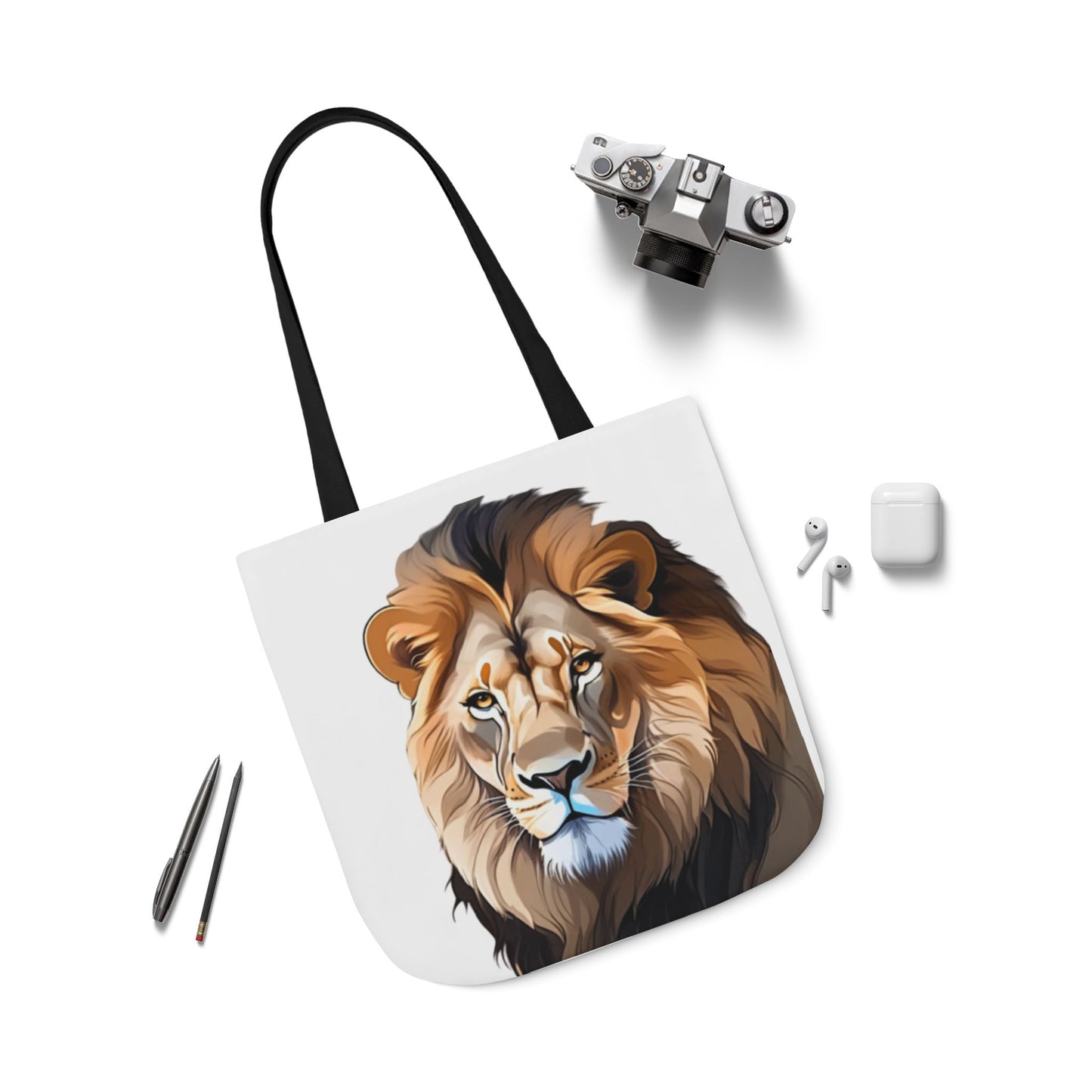 Lion Head, Canvas Tote Bag, 5-Color Straps