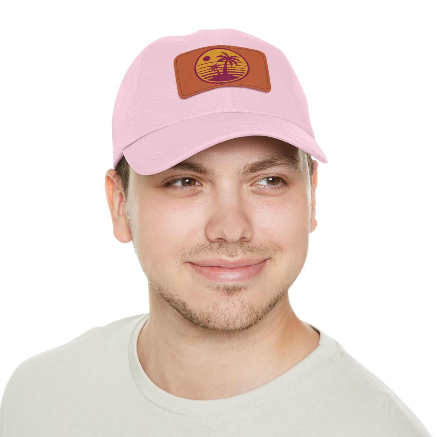 Palm Tree, Dad Hat with Leather Patch (Rectangle)