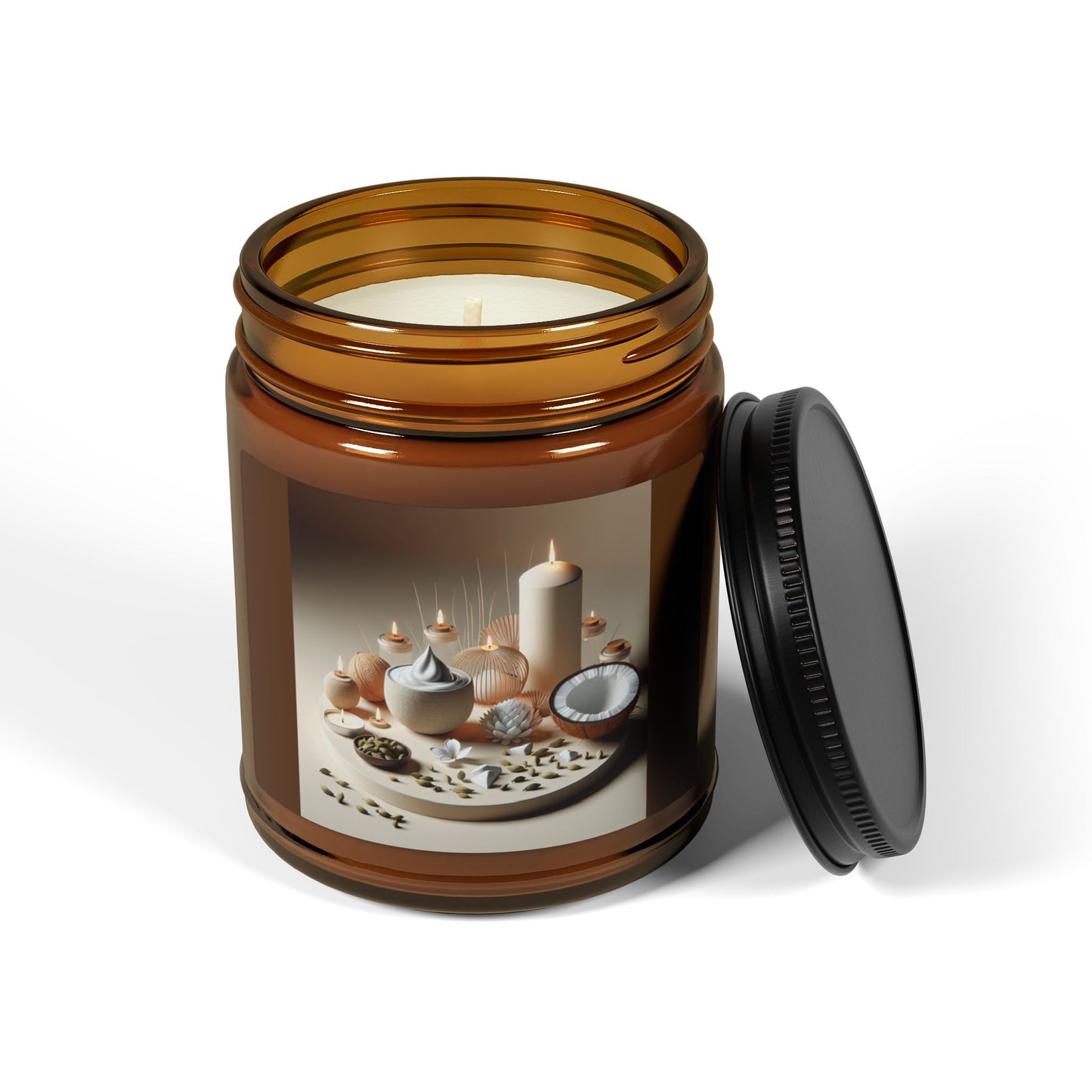 Coconut Cream/ Cardamom, Scented Soy Candle (Multi-Size, Amber Jar)