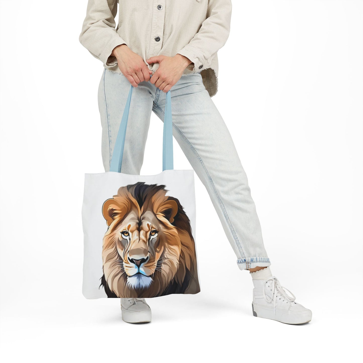 Lion Head, Canvas Tote Bag, 5-Color Straps
