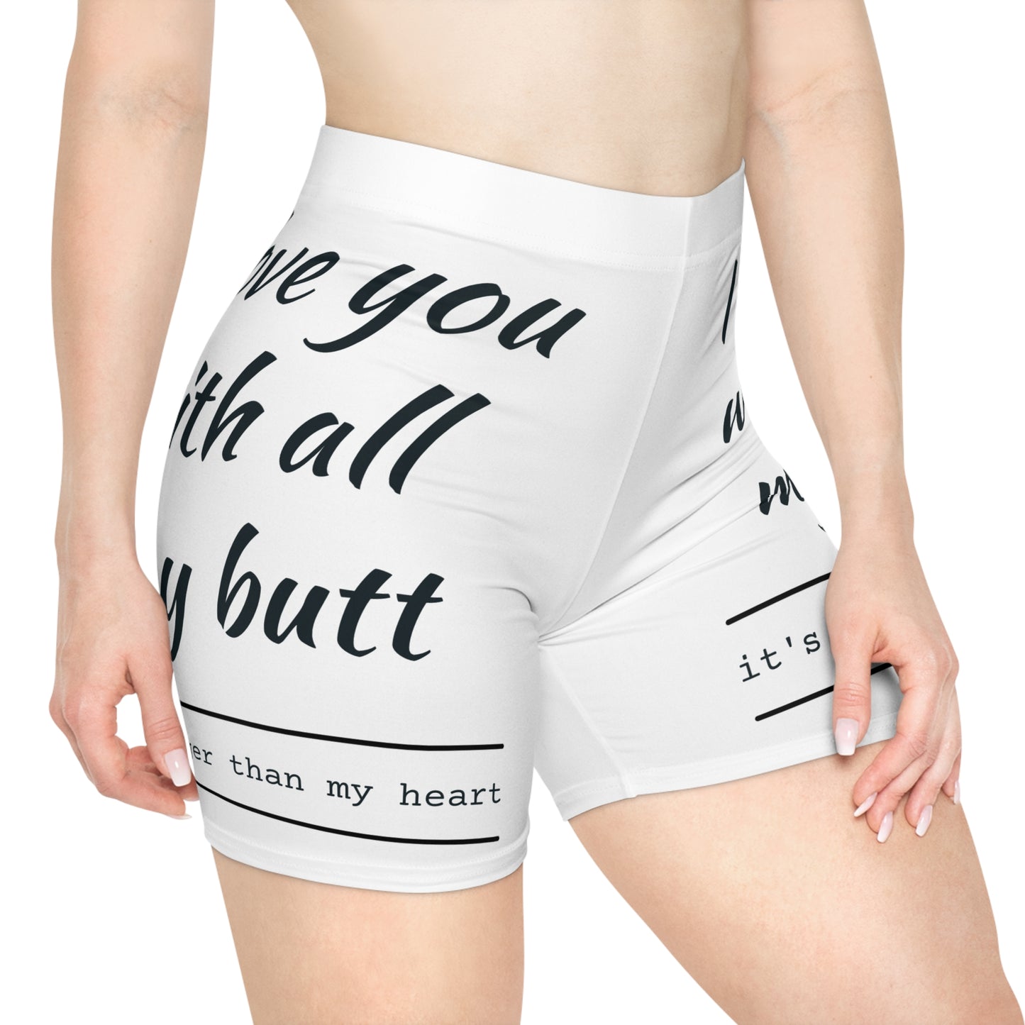 Funny Love/White Base, Women's Biker Shorts (AOP)
