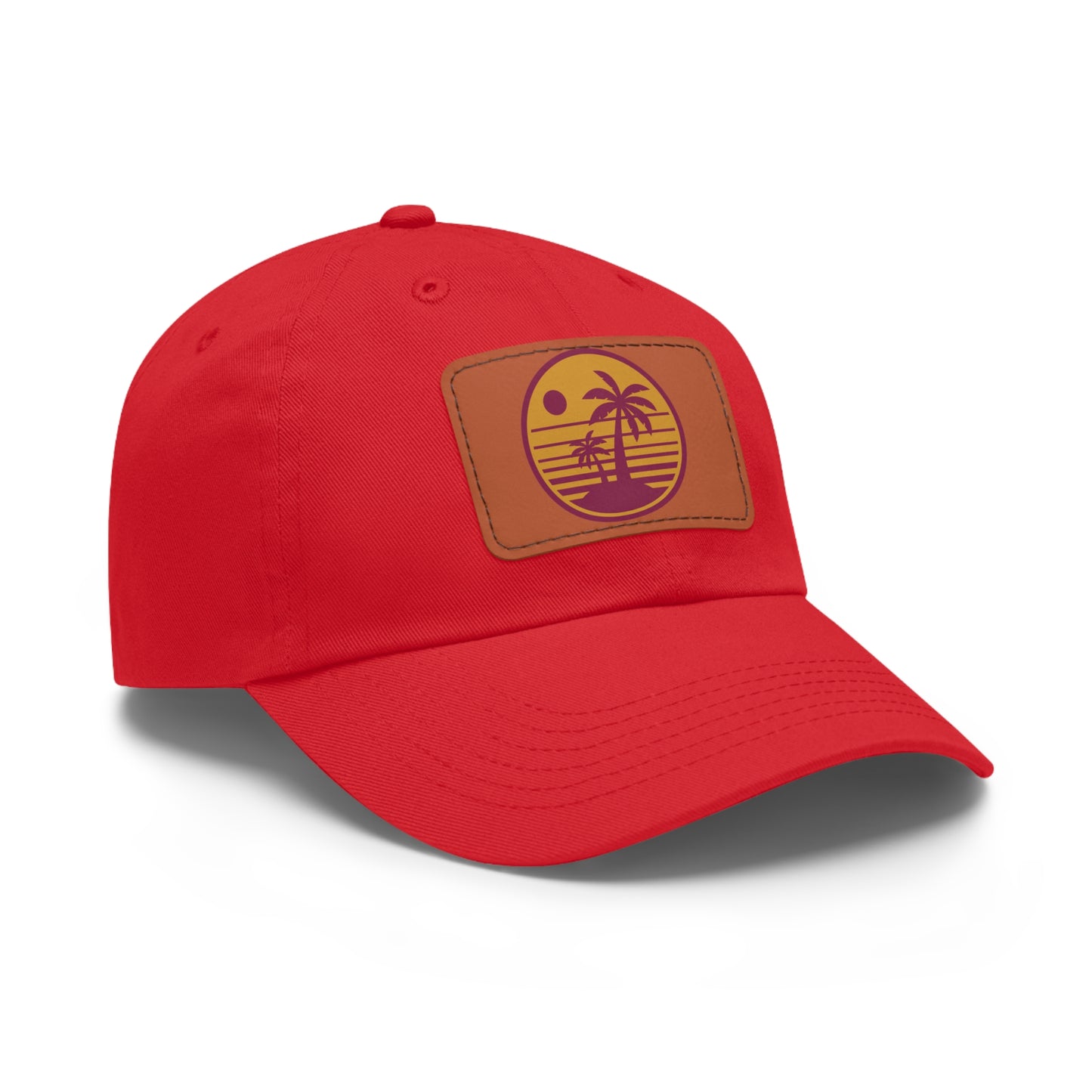 Palm Tree, Dad Hat with Leather Patch (Rectangle)