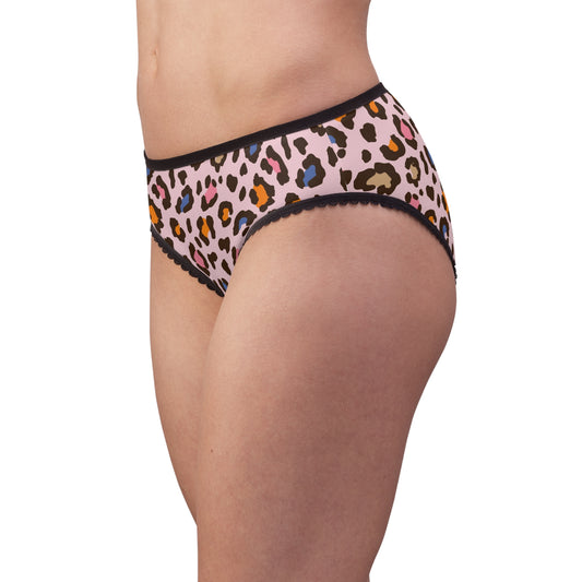 Pink Leopard Print Women's Briefs — Cute Animal Print Bikini Panties