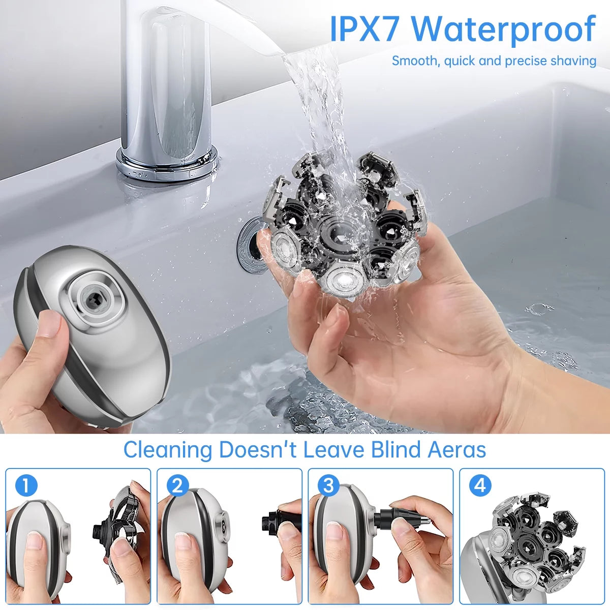 9D Head Shavers for Bald Men, Anti-Pinch Electric Razor, 6-In-1 Men’S Grooming Kit Beard Nose Hair Trimmer, IPX7 Waterproof Rechargeable Electric Shaver W/ LED Display, Travel Lock for Father Husband