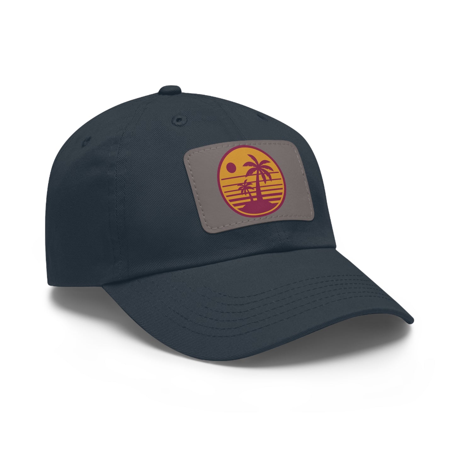 Palm Tree, Dad Hat with Leather Patch (Rectangle)