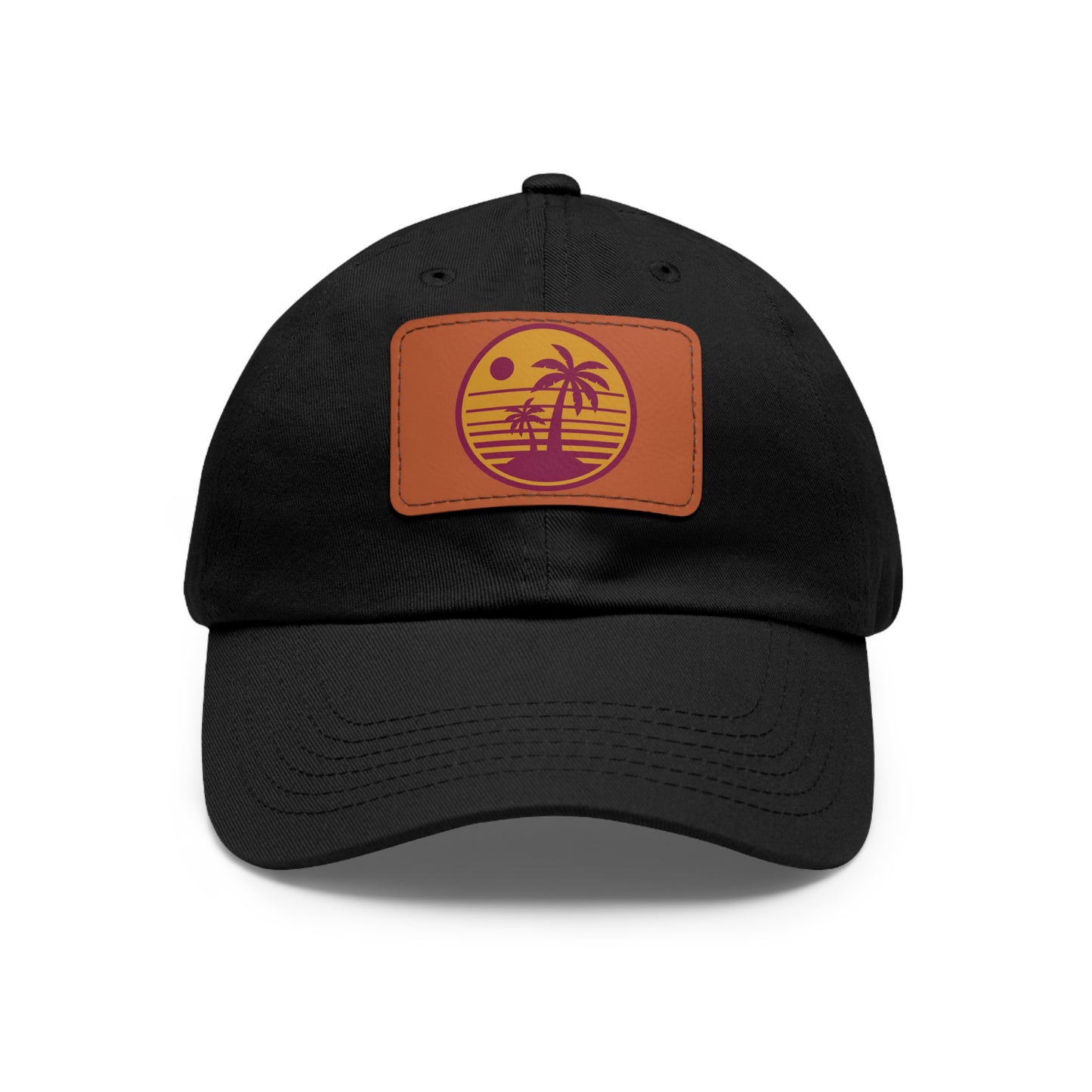Palm Tree, Dad Hat with Leather Patch (Rectangle)