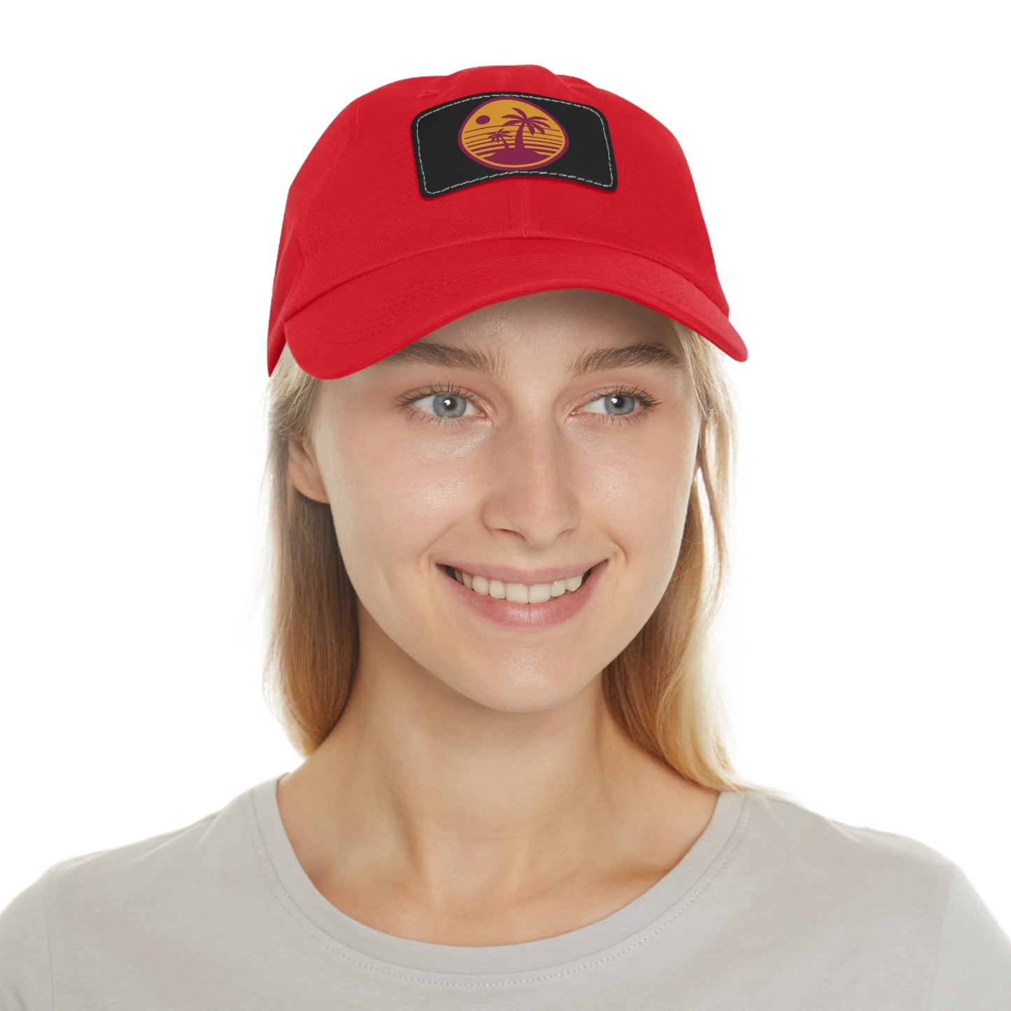 Palm Tree, Dad Hat with Leather Patch (Rectangle)
