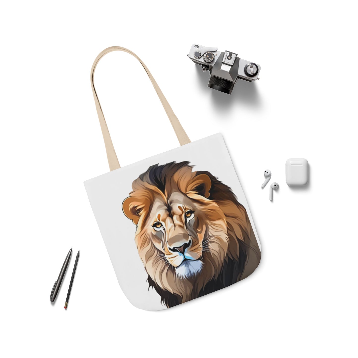 Lion Head, Canvas Tote Bag, 5-Color Straps