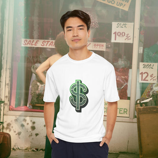 Dollar Sign Graphic T-Shirt — Green Money Symbol Performance Tee