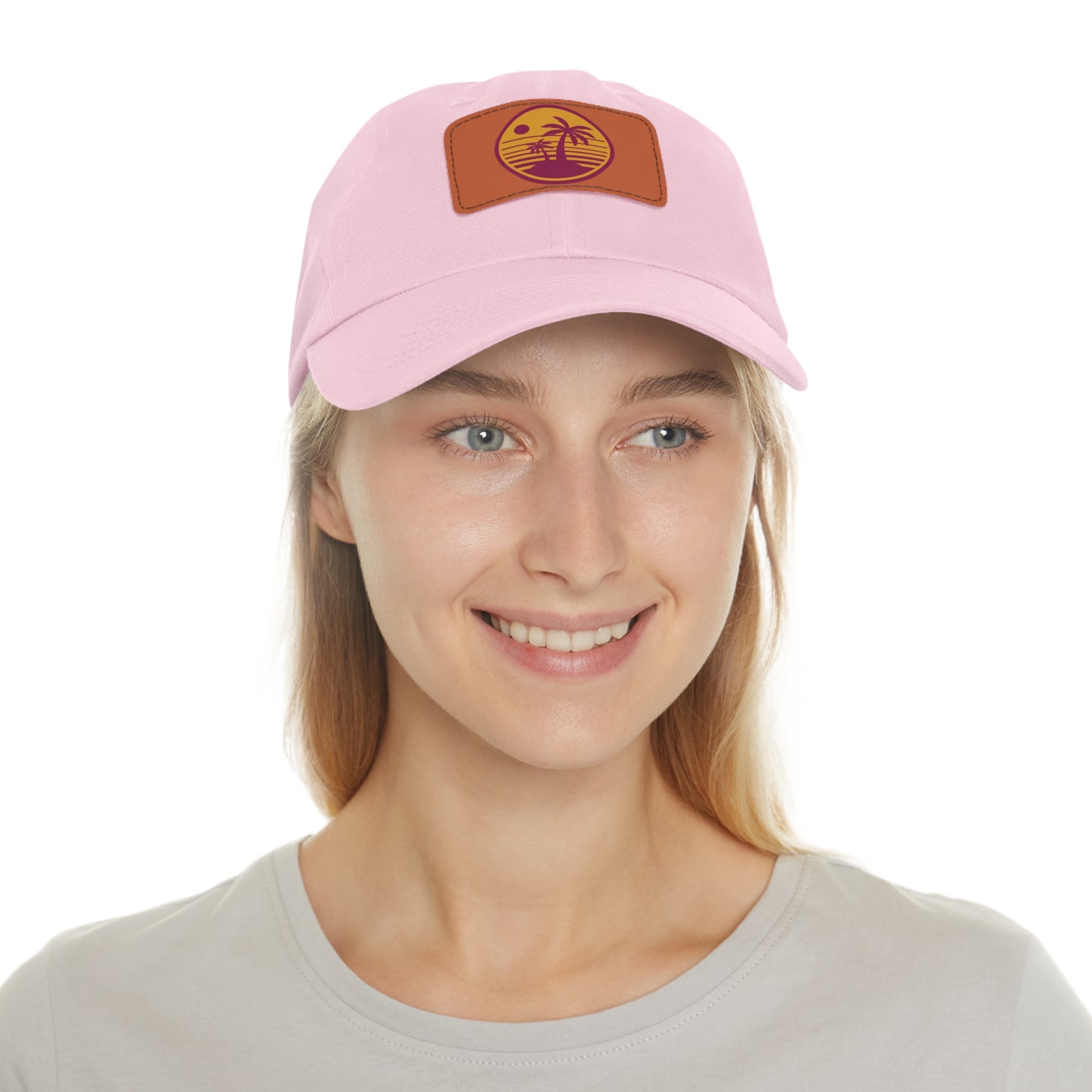 Palm Tree, Dad Hat with Leather Patch (Rectangle)