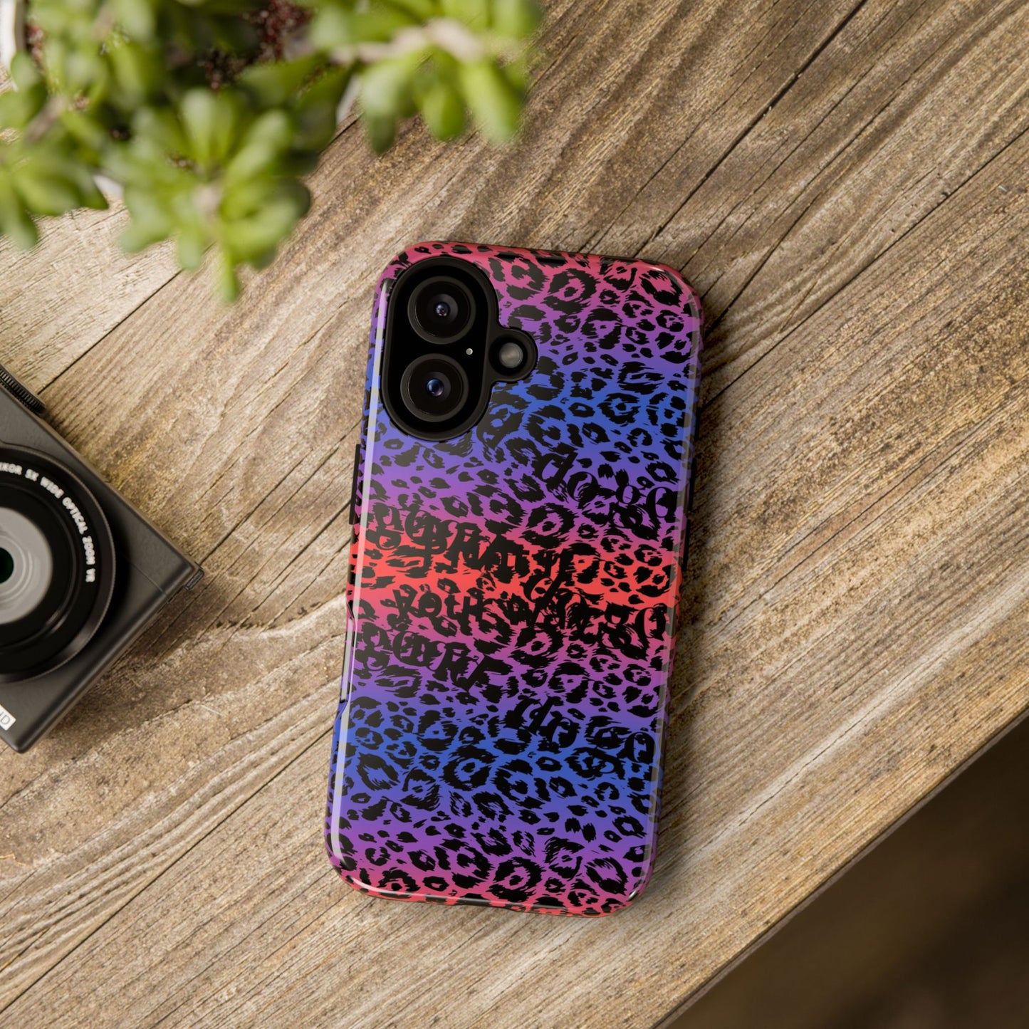 This i phone 16 Leopard Ombre Tough Phone Case – Purple Pink Blue Gradient Protective Cover
