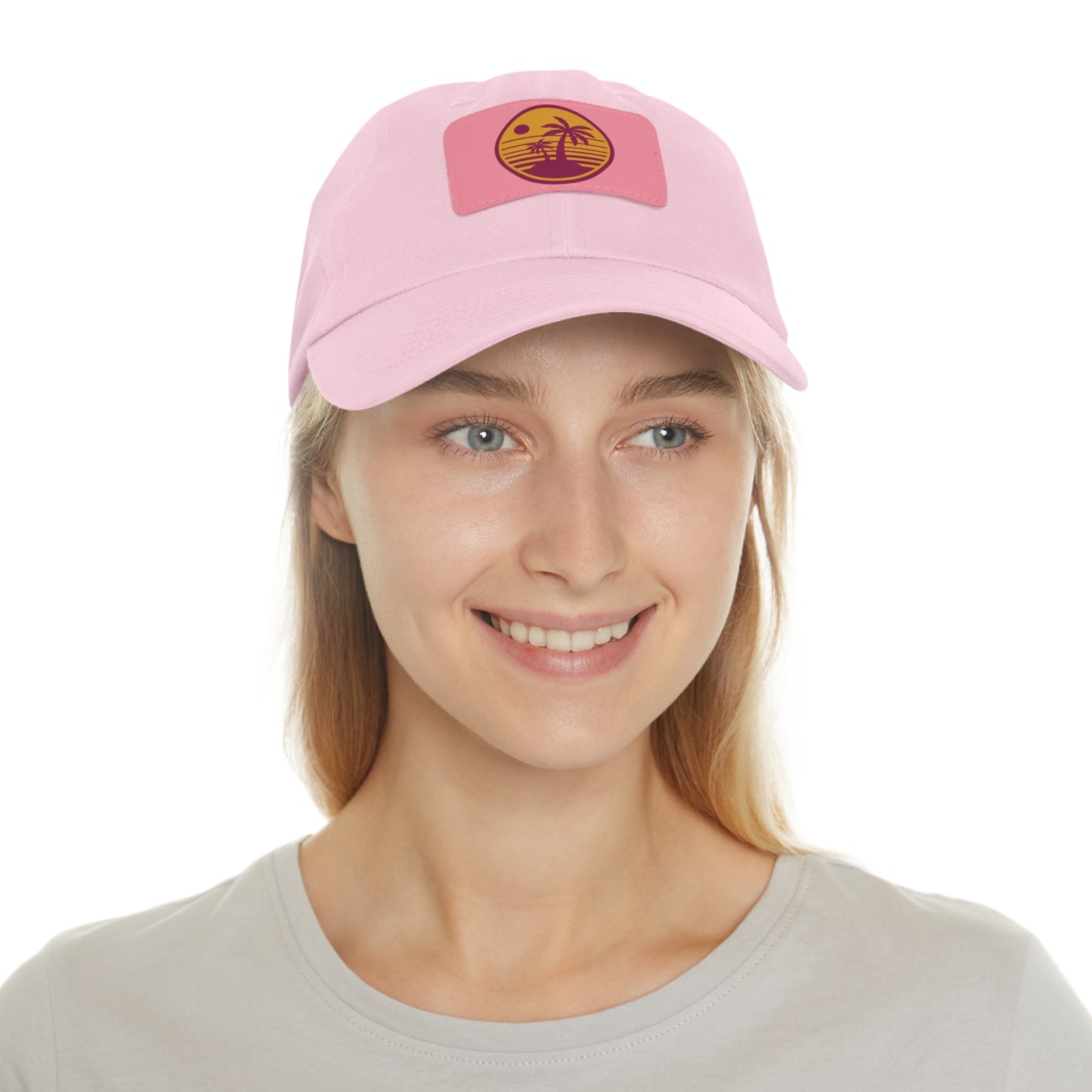 Palm Tree, Dad Hat with Leather Patch (Rectangle)