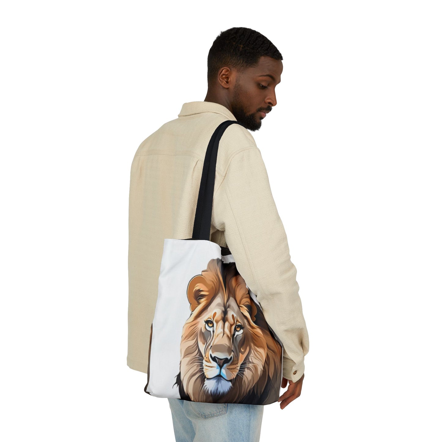 Lion Head, Canvas Tote Bag, 5-Color Straps