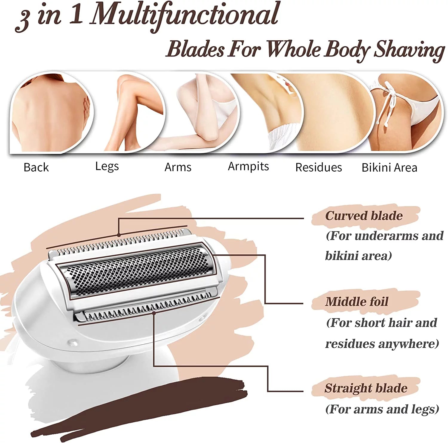 Electric Razor for Women, Painless Womens Electric Shaver, Low Noise Bikini Trimmer Body Hair Removal Rechargeable Wet/Dry Cordless Epilator with LCD Display & Charging Stand for Legs Arm Underarms