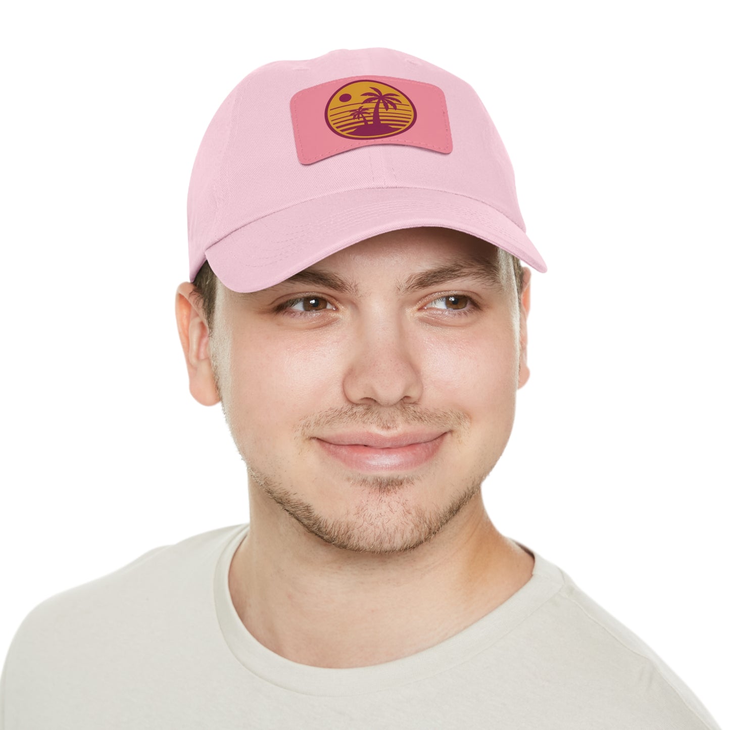 Palm Tree, Dad Hat with Leather Patch (Rectangle)