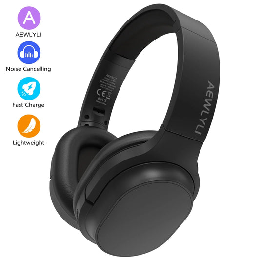 Noise Cancelling Headphones, Wireless Bluetooth over Ear Headphones, Foldable Stereo Microphone, Memory Foam Earpads, Mic, S31 - Black