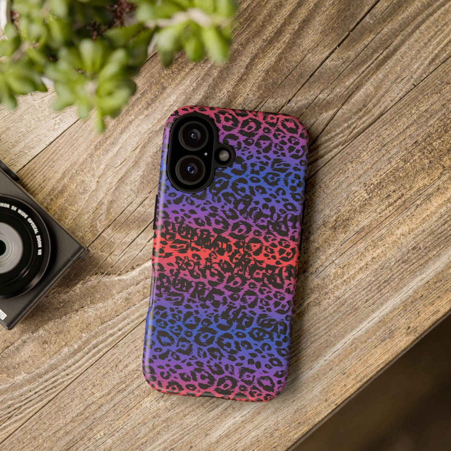 This i phone 16 Leopard Ombre Tough Phone Case – Purple Pink Blue Gradient Protective Cover