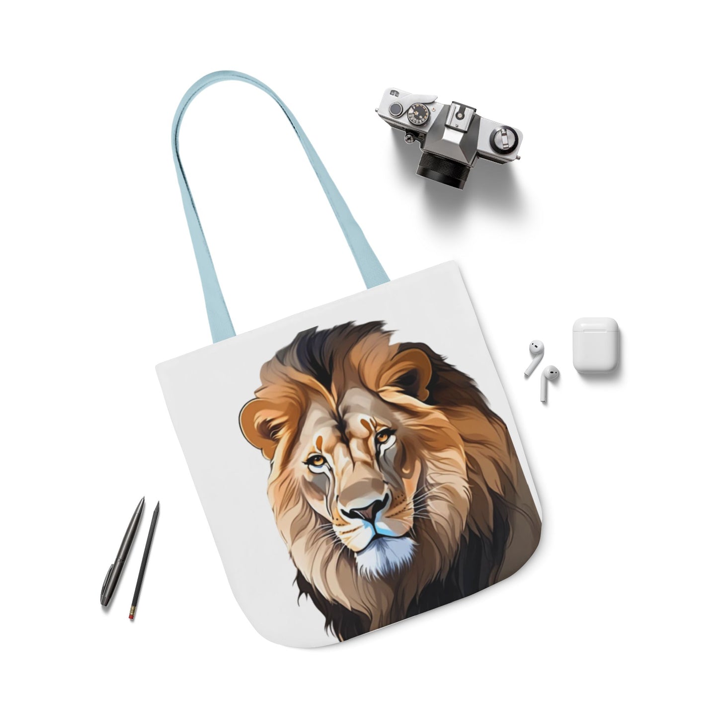 Lion Head, Canvas Tote Bag, 5-Color Straps