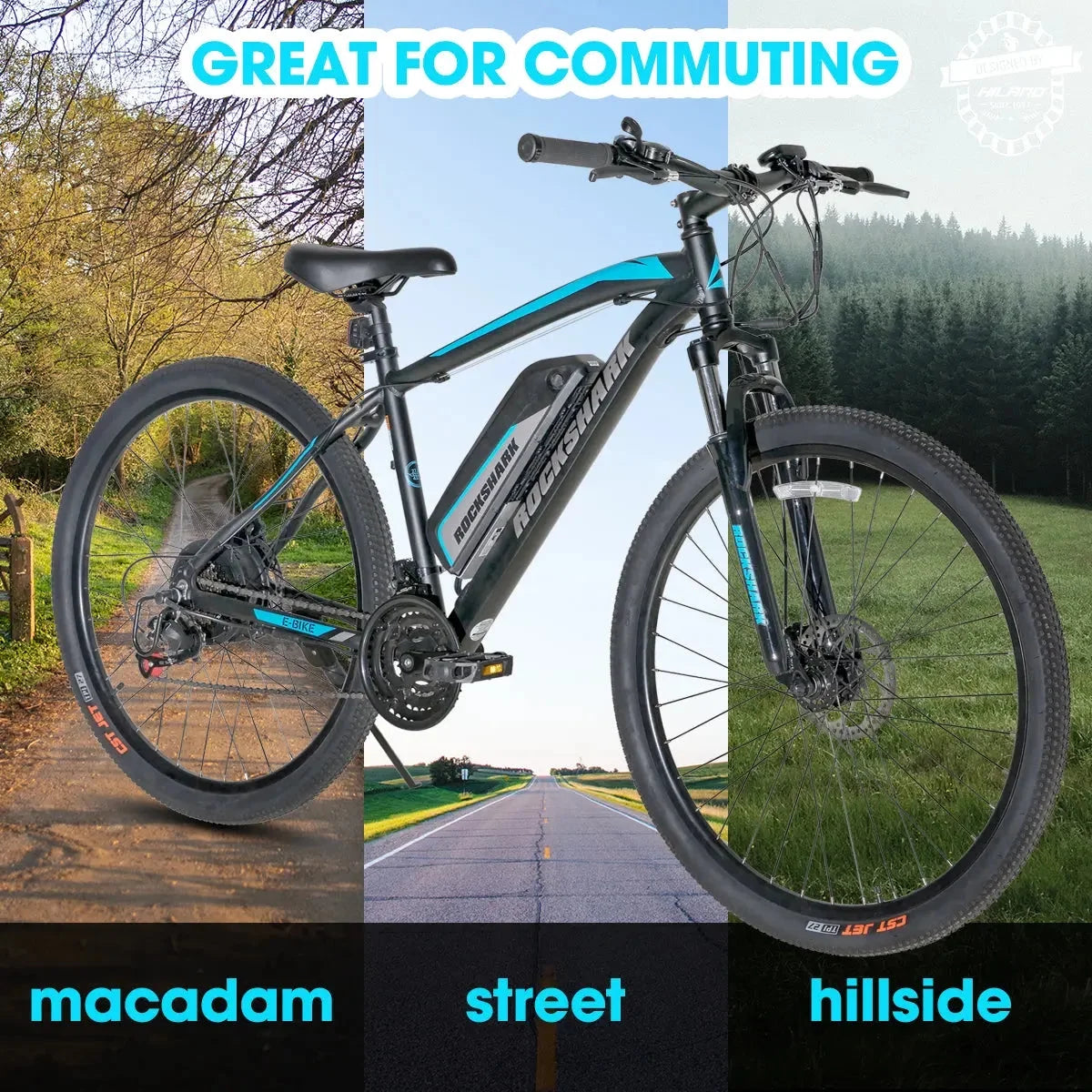 Rockshark Electric Bike Electric Mountain Bike Aluminum 26/27.5 Inch 350W 20MPH Adults E-Bike Shimano 21 Speed Disc Brake Suspension Fork with 36V 10.4Ah Removable Battery
