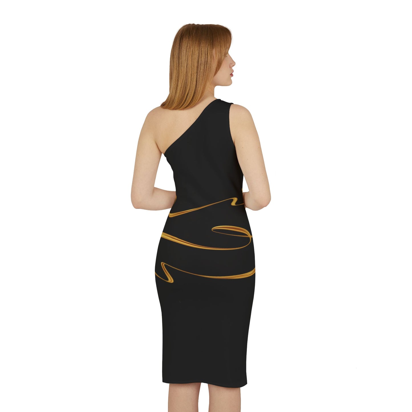 Black Base, Gold Printed, Shoulder Dress (AOP)