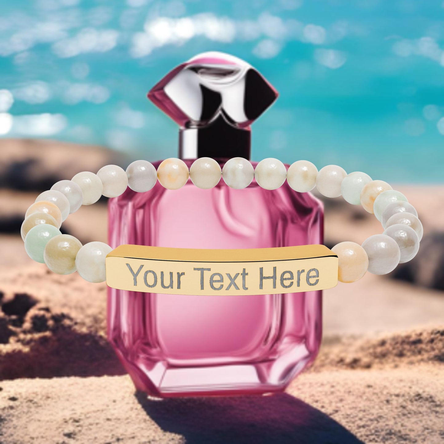 Engravable Natural Stone Stretch Bracelet — Custom Name Bar