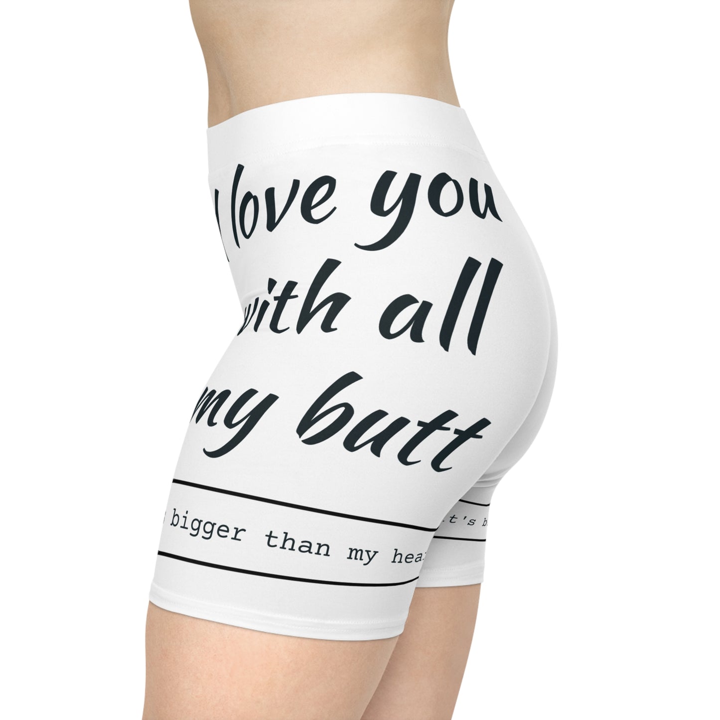 Funny Love/White Base, Women's Biker Shorts (AOP)