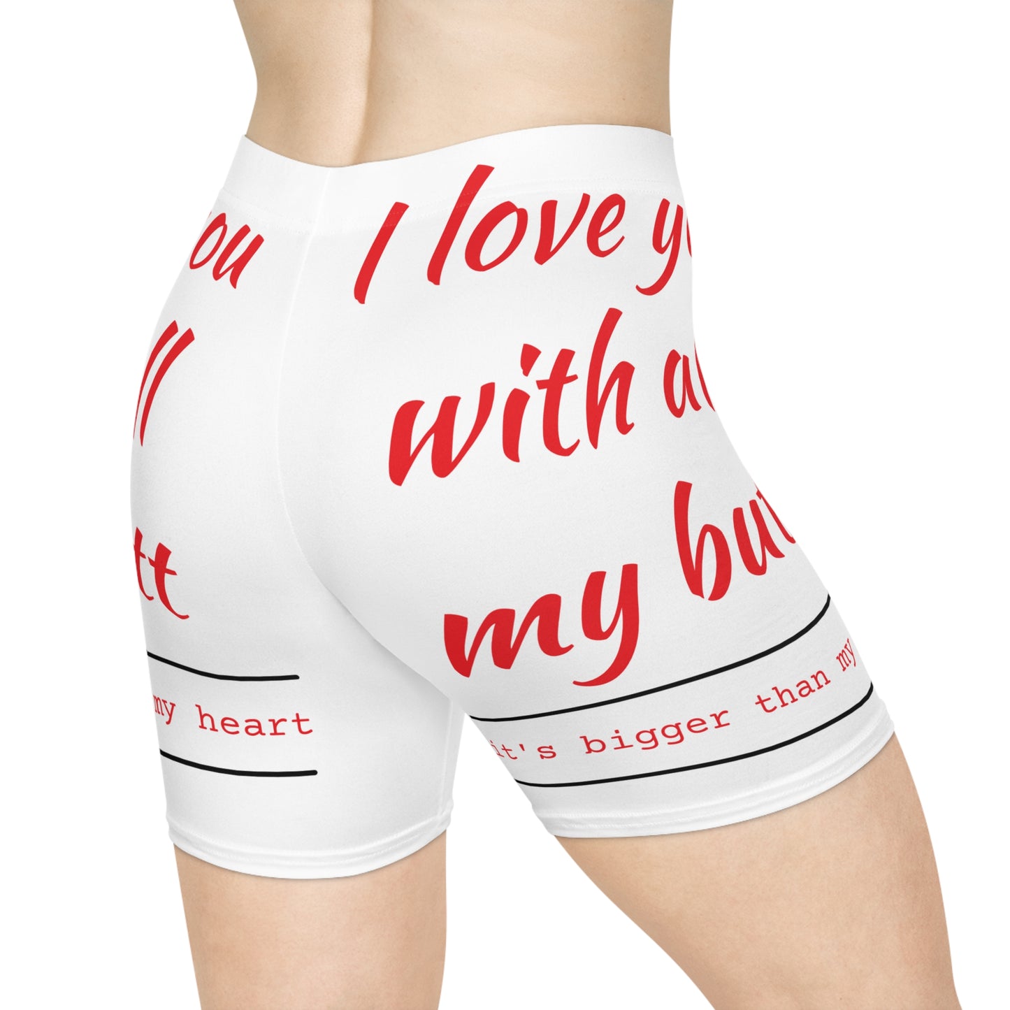 Funny Love/Red Letters/White Base, Women's Biker Shorts (AOP)