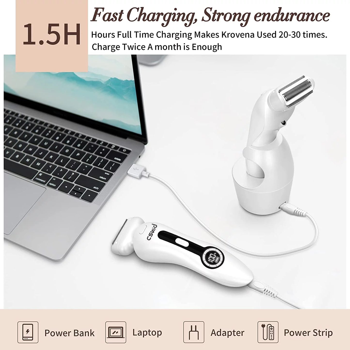 Electric Razor for Women, Painless Womens Electric Shaver, Low Noise Bikini Trimmer Body Hair Removal Rechargeable Wet/Dry Cordless Epilator with LCD Display & Charging Stand for Legs Arm Underarms