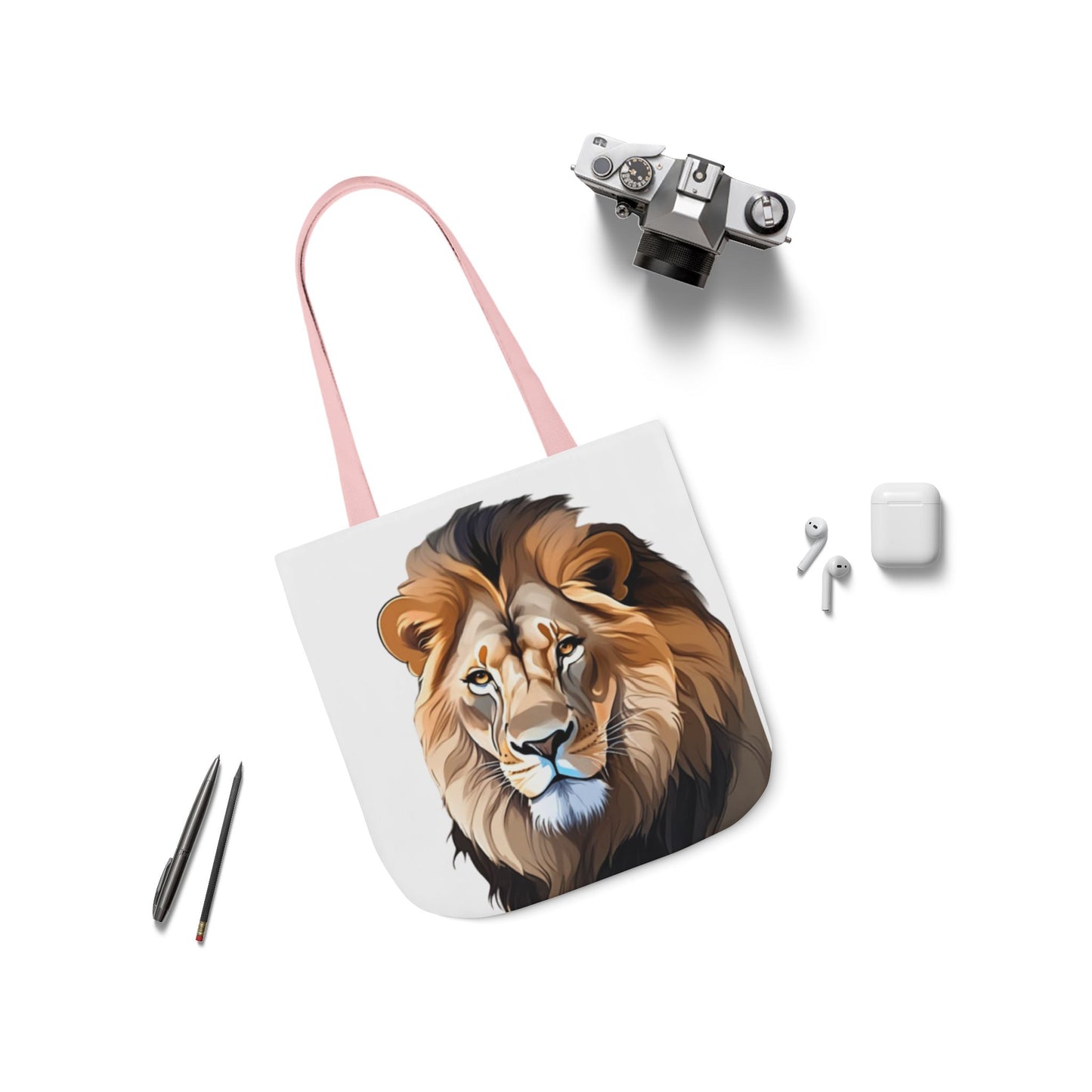 Lion Head, Canvas Tote Bag, 5-Color Straps