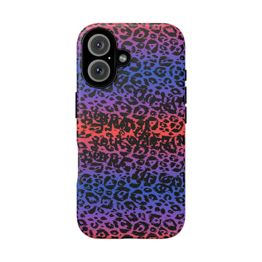 This i phone 16 Leopard Ombre Tough Phone Case – Purple Pink Blue Gradient Protective Cover