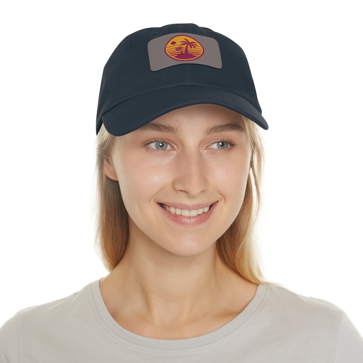Palm Tree, Dad Hat with Leather Patch (Rectangle)