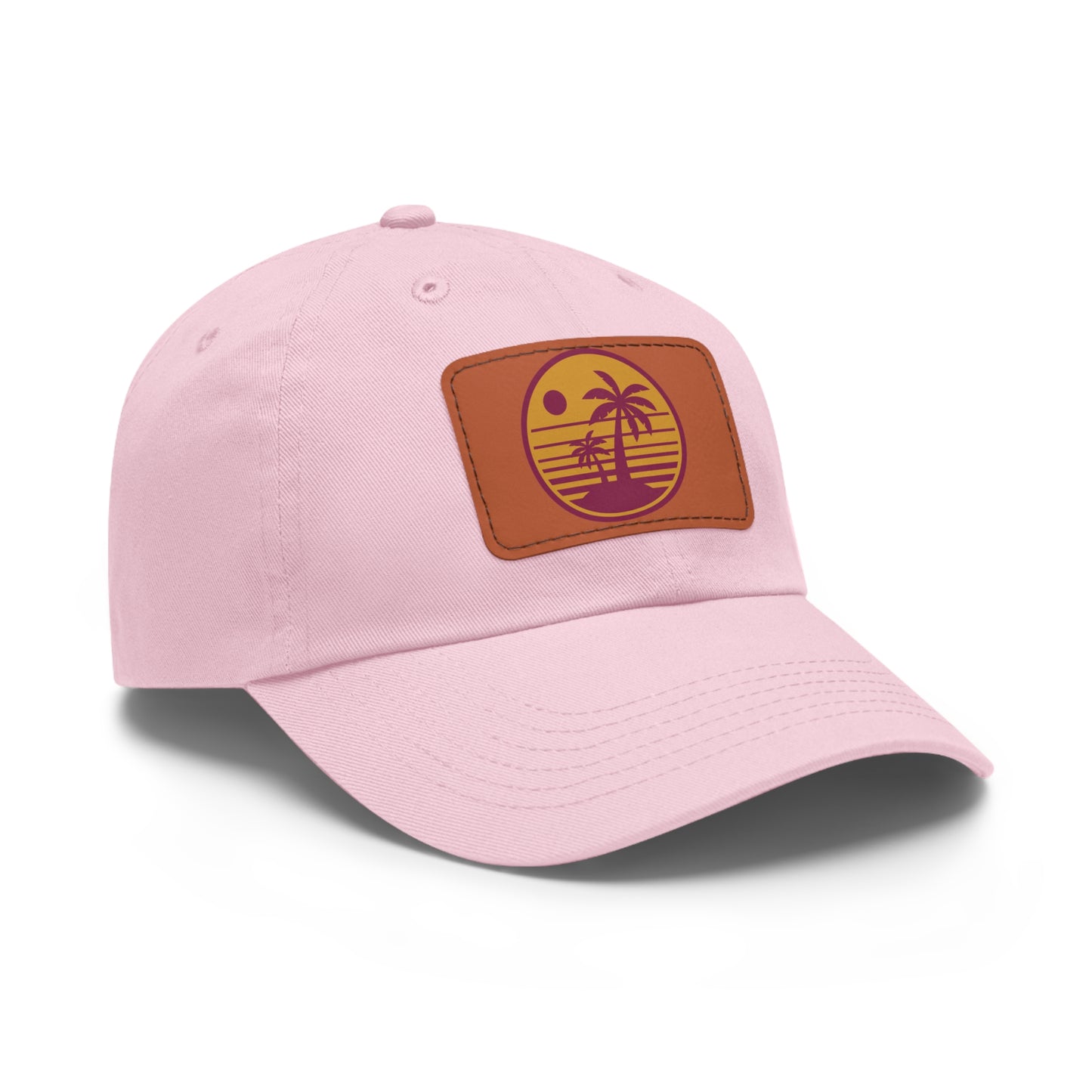 Palm Tree, Dad Hat with Leather Patch (Rectangle)